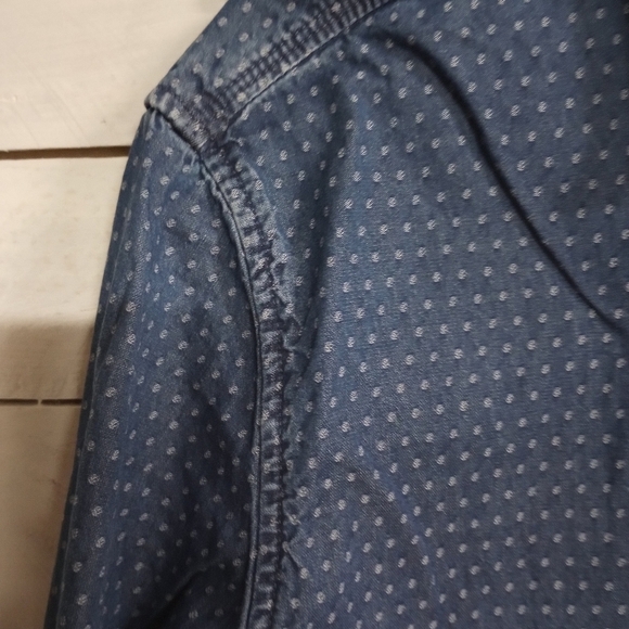 Denim and Flowers Mens Size Large Button Front Polka Dot Denim Shirt Long Sleeve - Picture 2 of 9